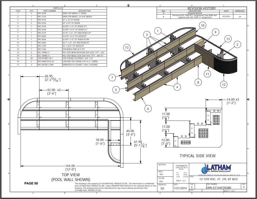 12' Straight Step Polymer 2'R 3-Tread w/ Right Bench